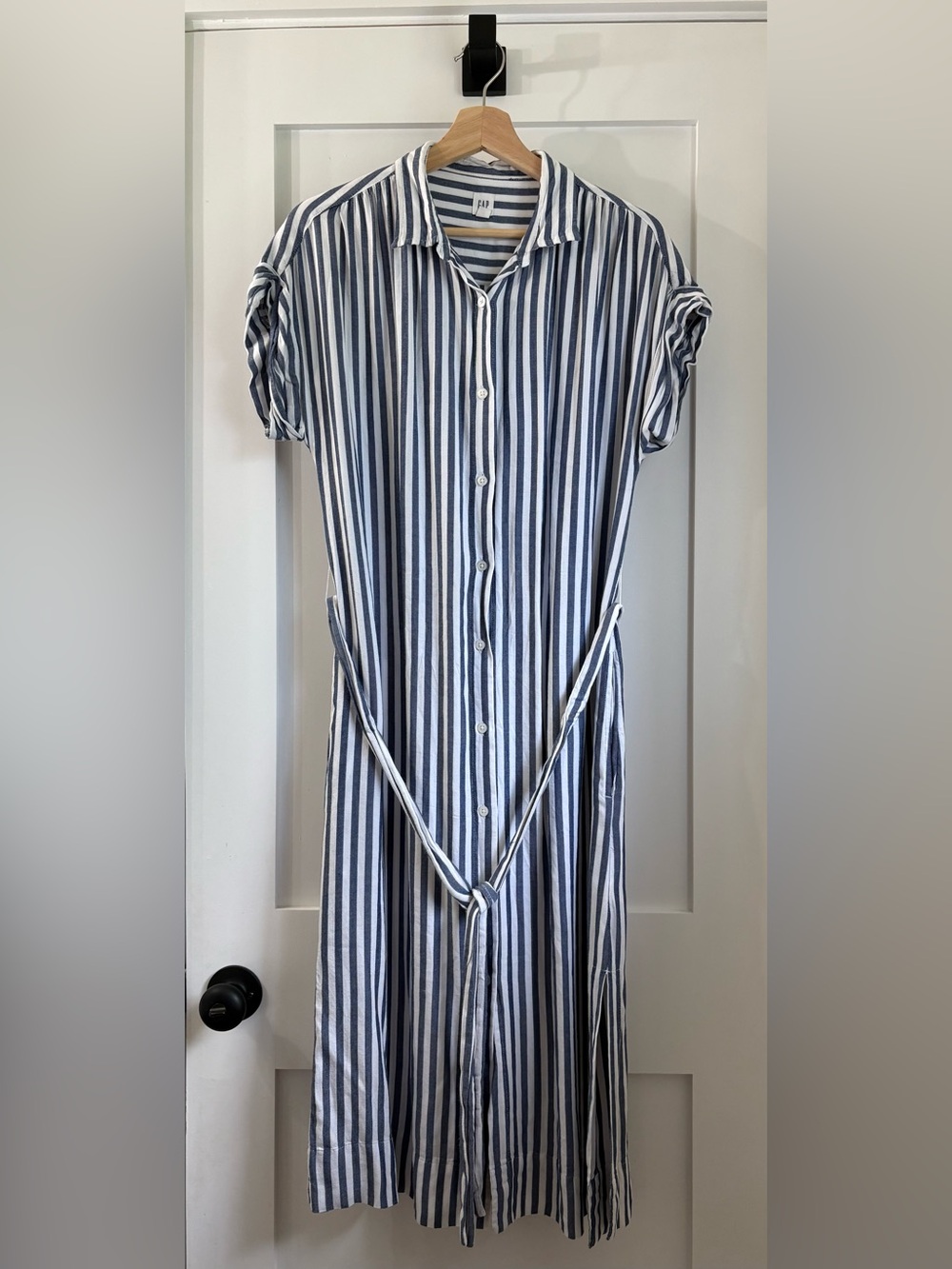 GAP Blue and White Striped Midi Shirt Dress